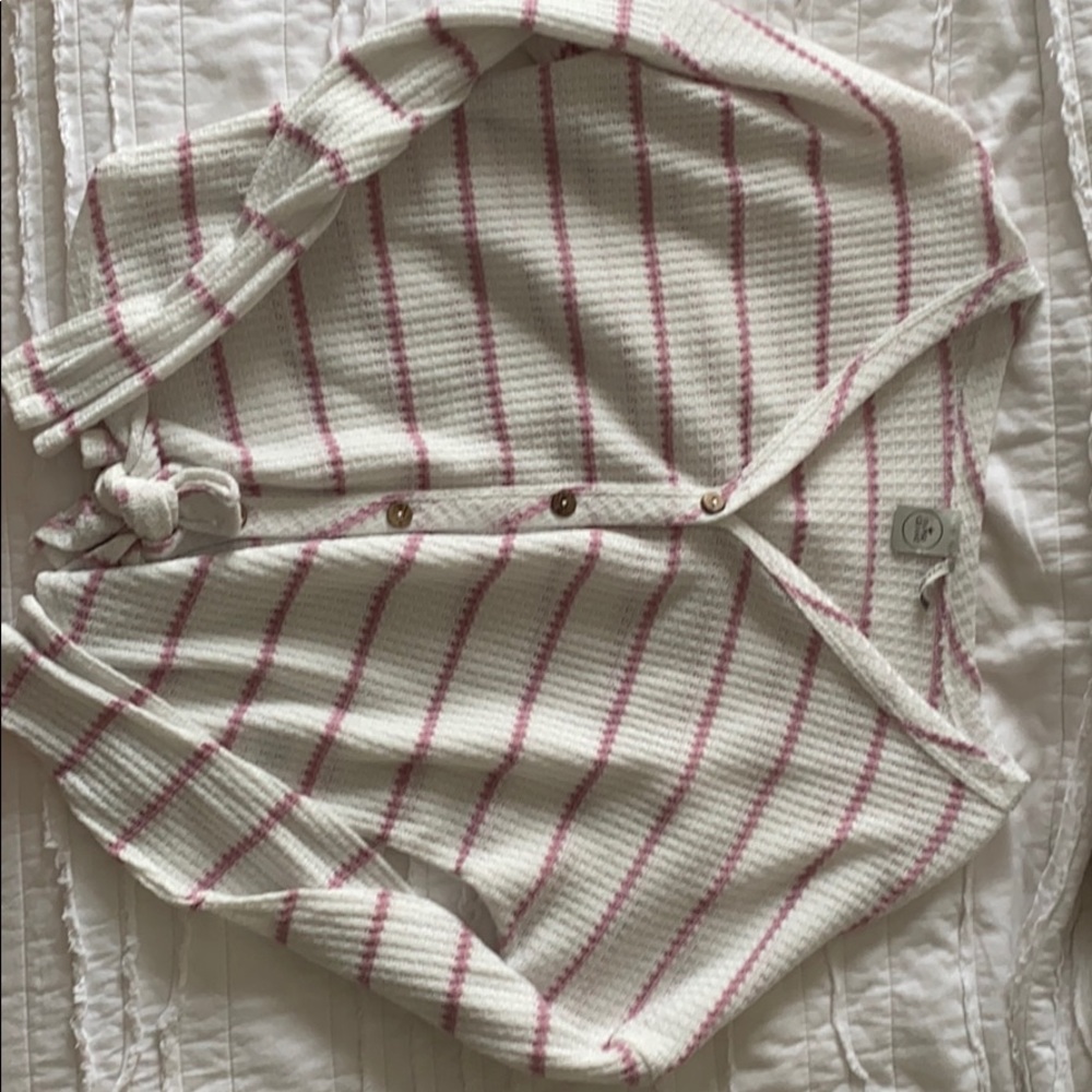 White and pink striped casual blouse